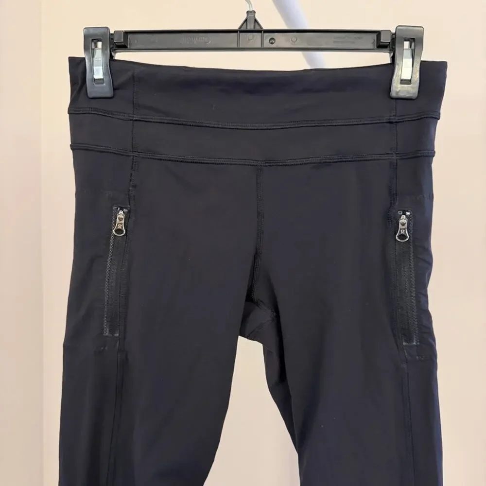 Lululemon Black Athletic Leggings with Front Zipper Pockets Size 6
